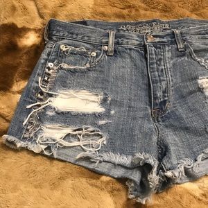 AE distressed high rise shorts